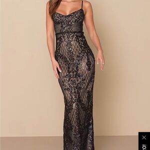 Lulu's Black Sequin Lace Maxi Dress